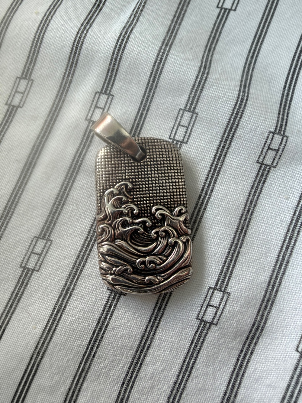David Yurman Waves Dog Tag Pendant 925 Sterling Silver 35MM